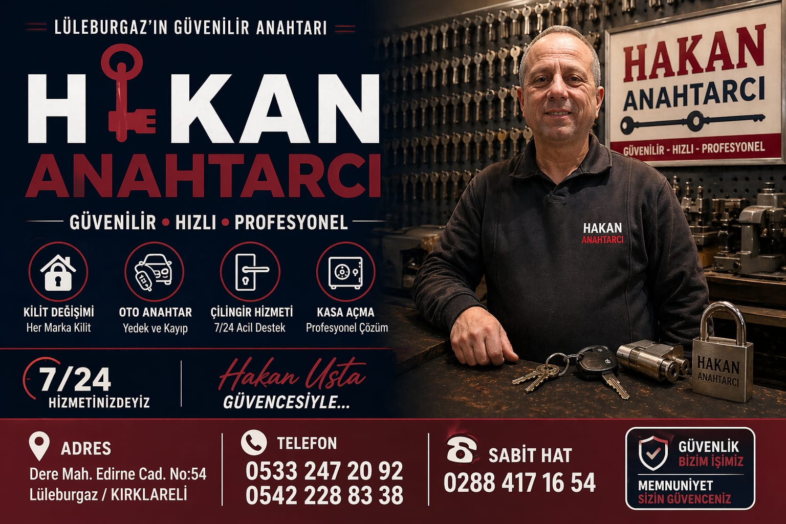 Lüleburgaz Anahtarcı Hakan Kartvizit